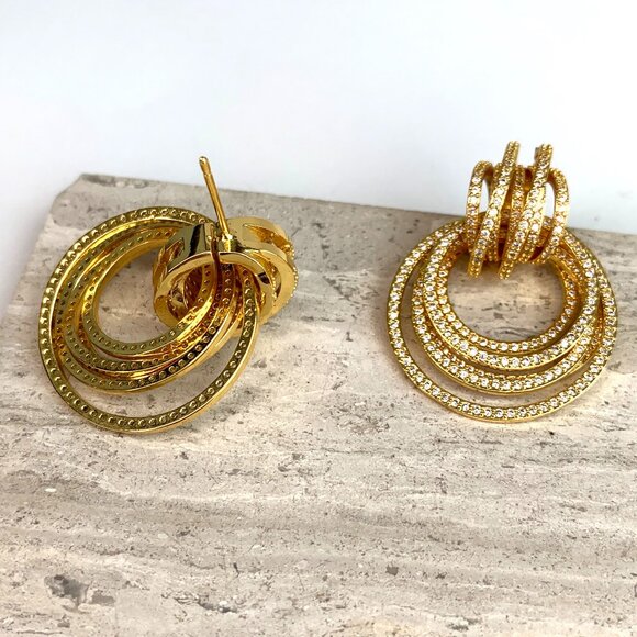 NEW~ Anthropologie Shashi Roux Gold & Cubic Zirconia Door Knocker Earrings - Picture 5 of 12